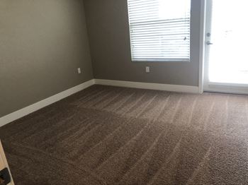 Plush carpet and wood grain flooring